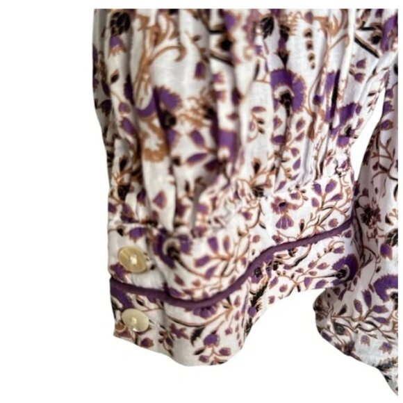Roller Rabbit Women's White w/Purple Floral Print LAURA Blouse, Size Medium - Picture 4 of 10